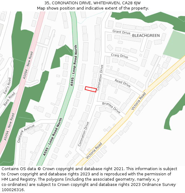 35, CORONATION DRIVE, WHITEHAVEN, CA28 6JW: Location map and indicative extent of plot