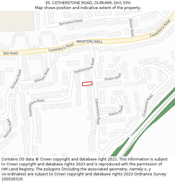 35, COTHERSTONE ROAD, DURHAM, DH1 5YN: Location map and indicative extent of plot