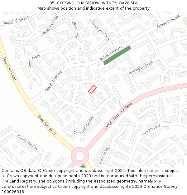 35, COTSWOLD MEADOW, WITNEY, OX28 5FA: Location map and indicative extent of plot