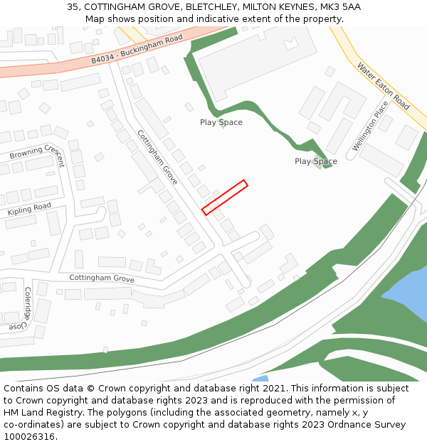 35, COTTINGHAM GROVE, BLETCHLEY, MILTON KEYNES, MK3 5AA: Location map and indicative extent of plot