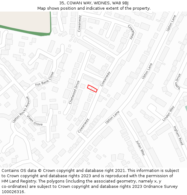 35, COWAN WAY, WIDNES, WA8 9BJ: Location map and indicative extent of plot