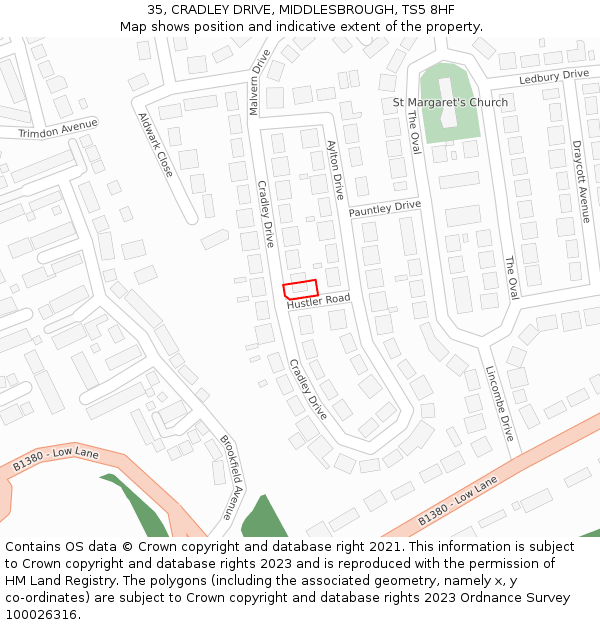 35, CRADLEY DRIVE, MIDDLESBROUGH, TS5 8HF: Location map and indicative extent of plot