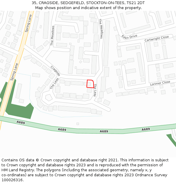 35, CRAGSIDE, SEDGEFIELD, STOCKTON-ON-TEES, TS21 2DT: Location map and indicative extent of plot