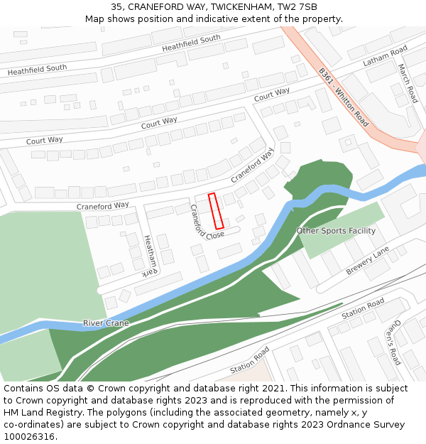 35, CRANEFORD WAY, TWICKENHAM, TW2 7SB: Location map and indicative extent of plot