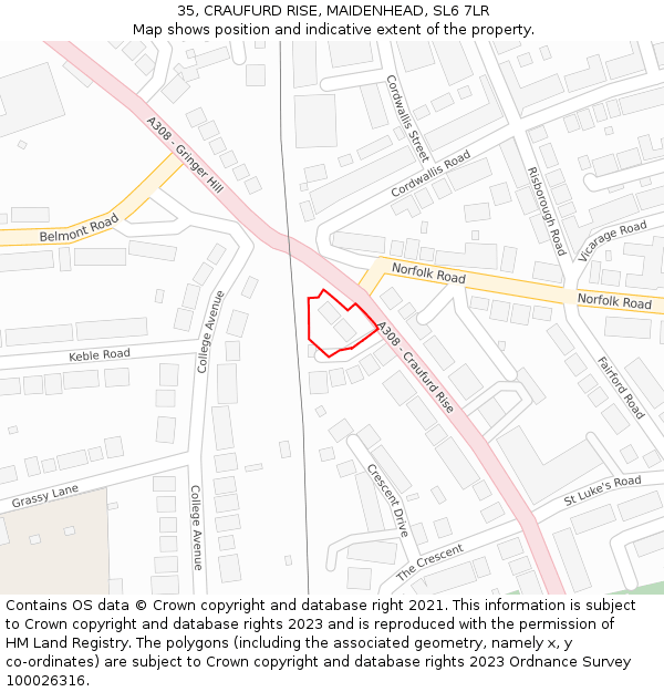 35, CRAUFURD RISE, MAIDENHEAD, SL6 7LR: Location map and indicative extent of plot