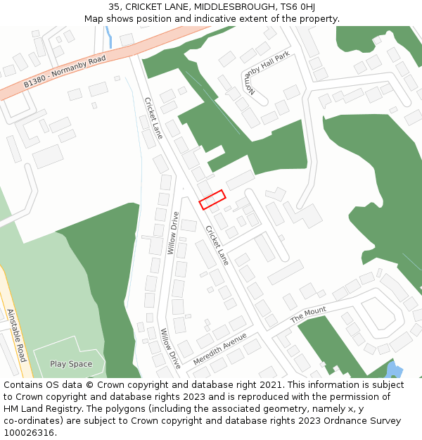 35, CRICKET LANE, MIDDLESBROUGH, TS6 0HJ: Location map and indicative extent of plot