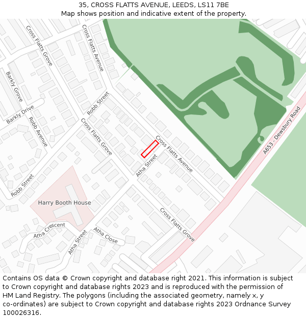 35, CROSS FLATTS AVENUE, LEEDS, LS11 7BE: Location map and indicative extent of plot