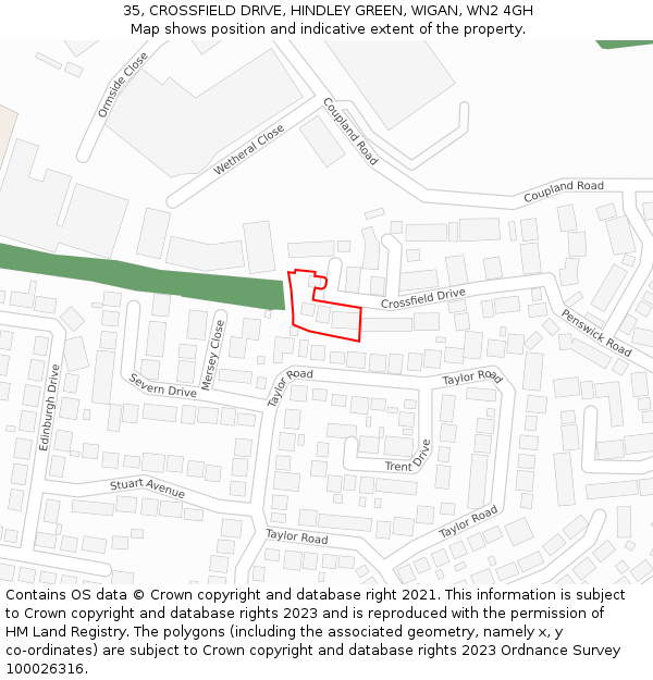 35, CROSSFIELD DRIVE, HINDLEY GREEN, WIGAN, WN2 4GH: Location map and indicative extent of plot