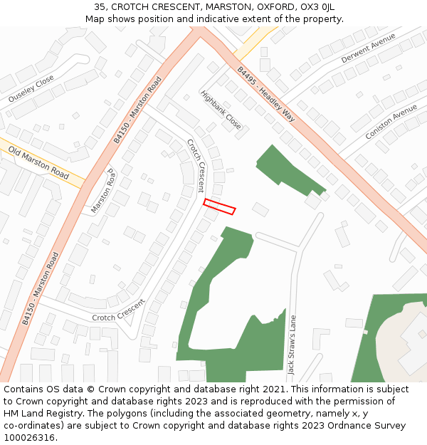 35, CROTCH CRESCENT, MARSTON, OXFORD, OX3 0JL: Location map and indicative extent of plot