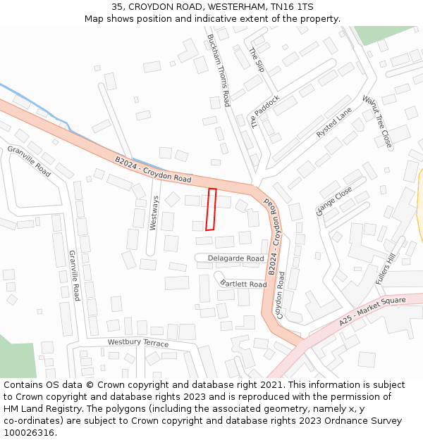 35, CROYDON ROAD, WESTERHAM, TN16 1TS: Location map and indicative extent of plot