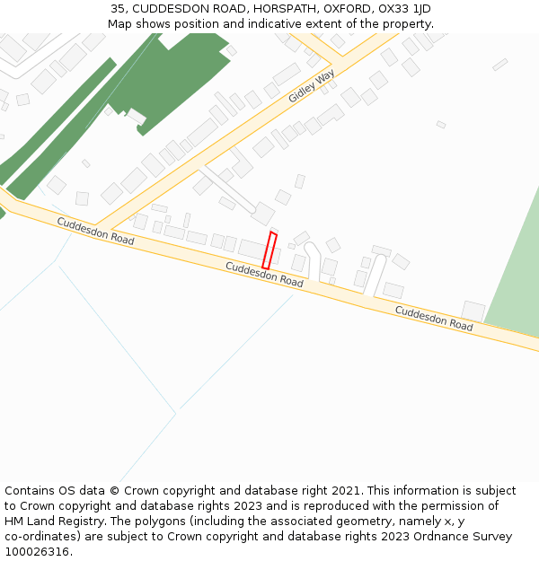 35, CUDDESDON ROAD, HORSPATH, OXFORD, OX33 1JD: Location map and indicative extent of plot