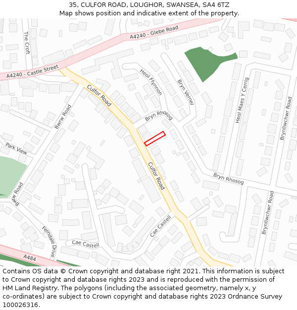 35, CULFOR ROAD, LOUGHOR, SWANSEA, SA4 6TZ: Location map and indicative extent of plot