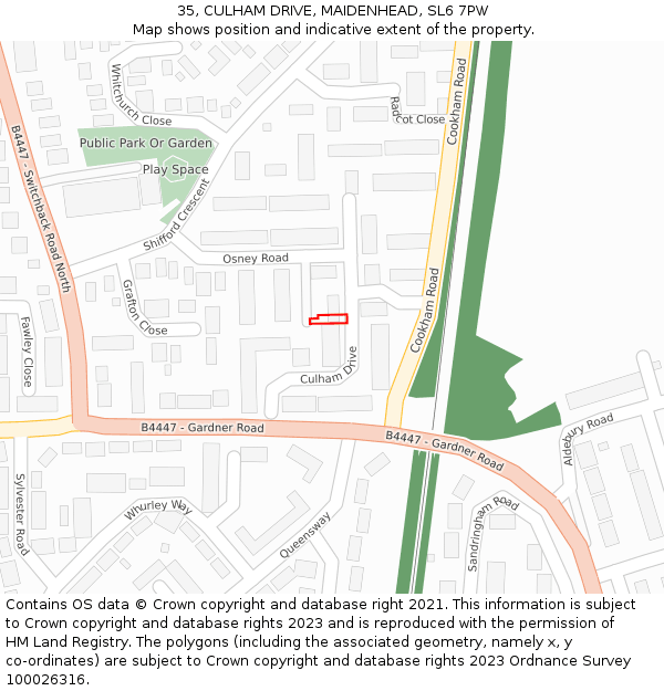 35, CULHAM DRIVE, MAIDENHEAD, SL6 7PW: Location map and indicative extent of plot