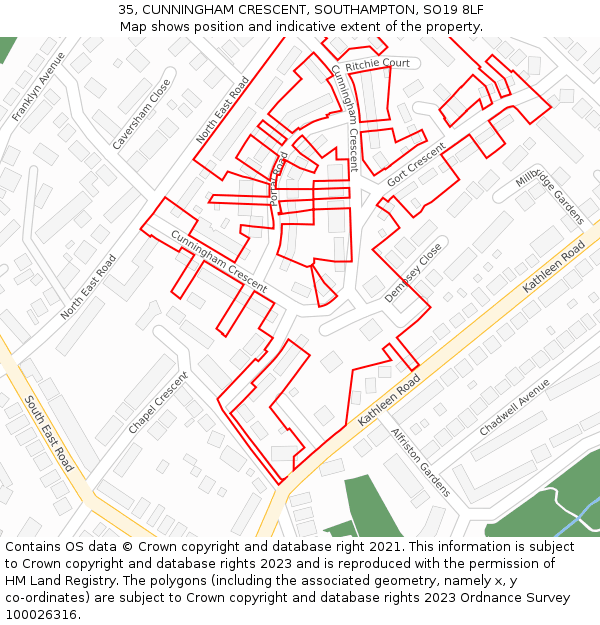 35, CUNNINGHAM CRESCENT, SOUTHAMPTON, SO19 8LF: Location map and indicative extent of plot