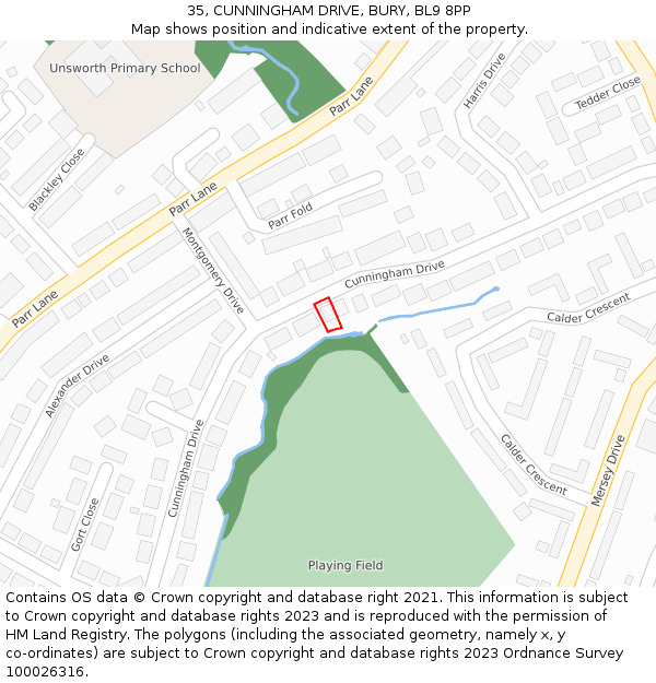 35, CUNNINGHAM DRIVE, BURY, BL9 8PP: Location map and indicative extent of plot