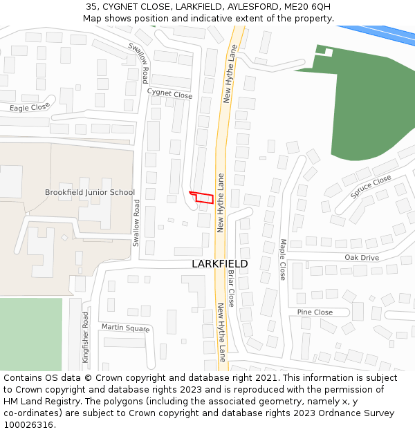35, CYGNET CLOSE, LARKFIELD, AYLESFORD, ME20 6QH: Location map and indicative extent of plot