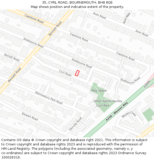 35, CYRIL ROAD, BOURNEMOUTH, BH8 8QE: Location map and indicative extent of plot