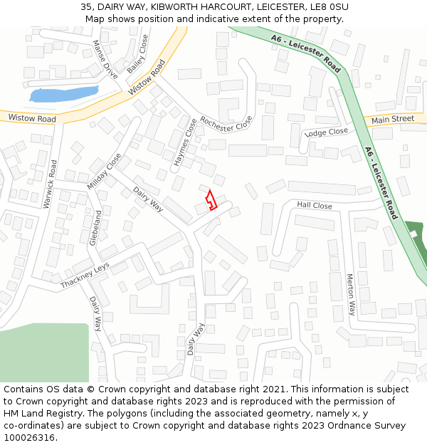 35, DAIRY WAY, KIBWORTH HARCOURT, LEICESTER, LE8 0SU: Location map and indicative extent of plot