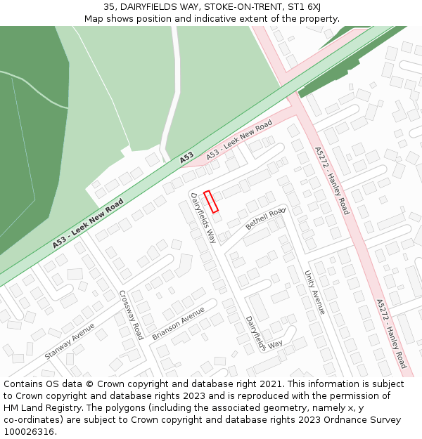 35, DAIRYFIELDS WAY, STOKE-ON-TRENT, ST1 6XJ: Location map and indicative extent of plot