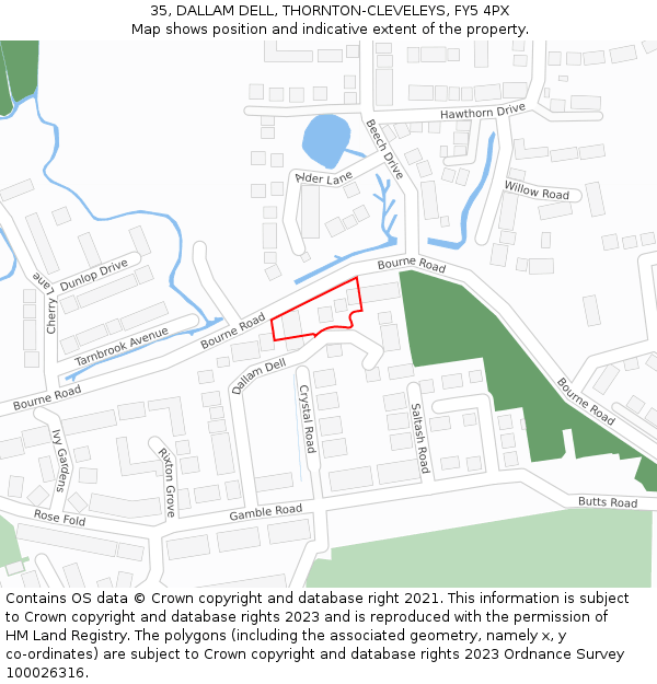 35, DALLAM DELL, THORNTON-CLEVELEYS, FY5 4PX: Location map and indicative extent of plot