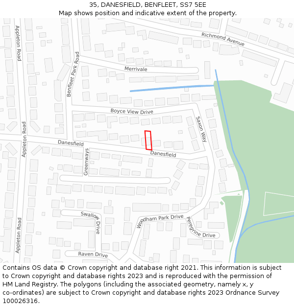 35, DANESFIELD, BENFLEET, SS7 5EE: Location map and indicative extent of plot
