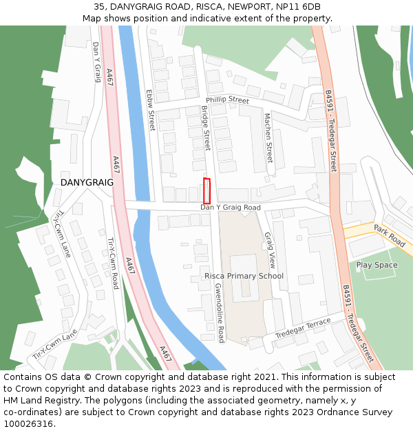 35, DANYGRAIG ROAD, RISCA, NEWPORT, NP11 6DB: Location map and indicative extent of plot