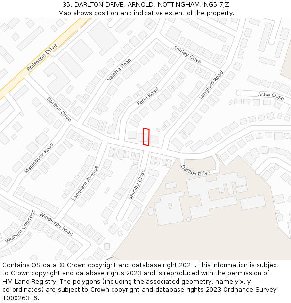 35, DARLTON DRIVE, ARNOLD, NOTTINGHAM, NG5 7JZ: Location map and indicative extent of plot