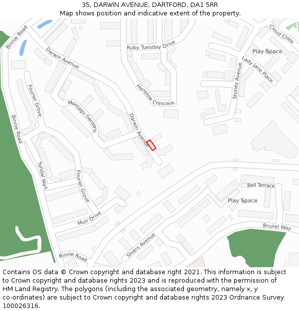 35, DARWIN AVENUE, DARTFORD, DA1 5RR: Location map and indicative extent of plot