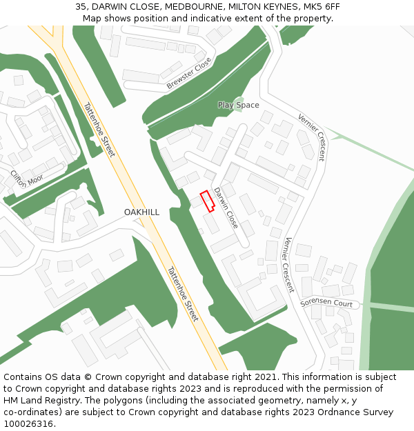 35, DARWIN CLOSE, MEDBOURNE, MILTON KEYNES, MK5 6FF: Location map and indicative extent of plot