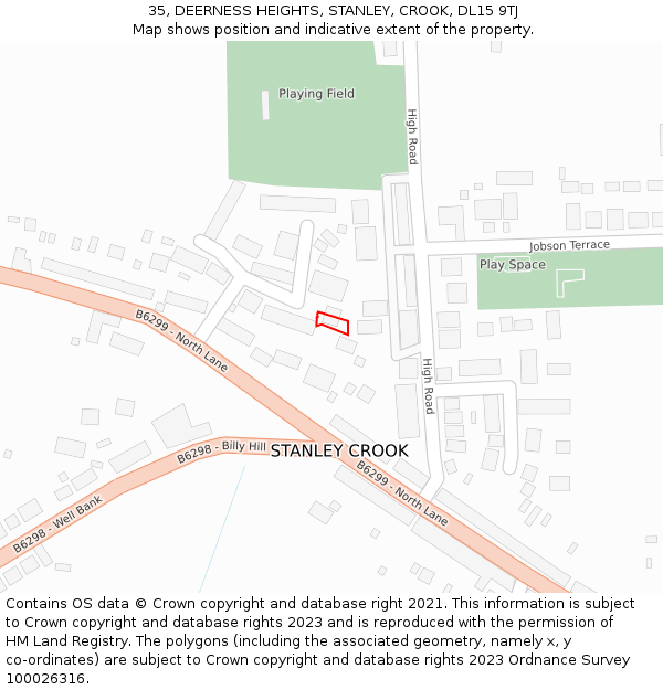 35, DEERNESS HEIGHTS, STANLEY, CROOK, DL15 9TJ: Location map and indicative extent of plot