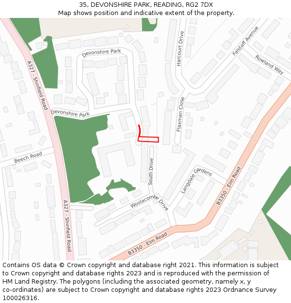 35, DEVONSHIRE PARK, READING, RG2 7DX: Location map and indicative extent of plot
