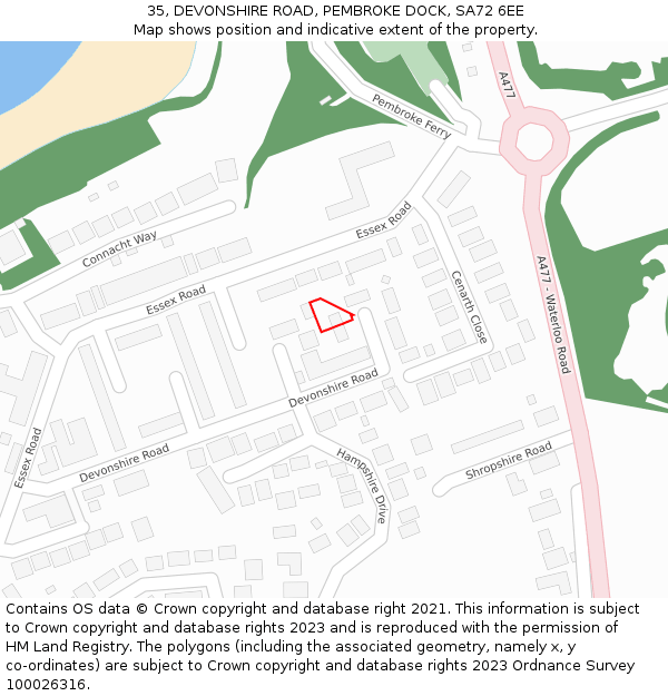 35, DEVONSHIRE ROAD, PEMBROKE DOCK, SA72 6EE: Location map and indicative extent of plot