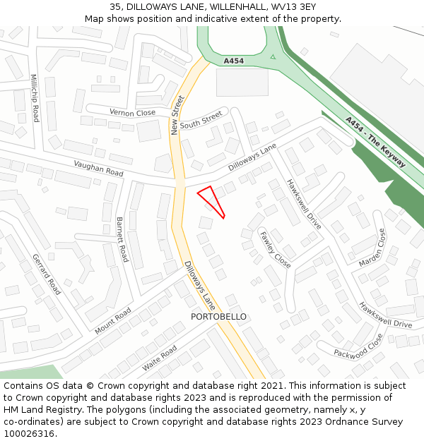 35, DILLOWAYS LANE, WILLENHALL, WV13 3EY: Location map and indicative extent of plot