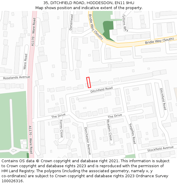 35, DITCHFIELD ROAD, HODDESDON, EN11 9HU: Location map and indicative extent of plot