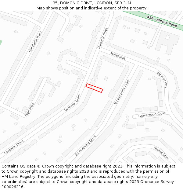 35, DOMONIC DRIVE, LONDON, SE9 3LN: Location map and indicative extent of plot