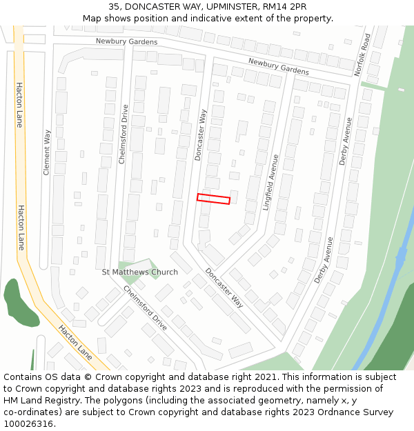 35, DONCASTER WAY, UPMINSTER, RM14 2PR: Location map and indicative extent of plot