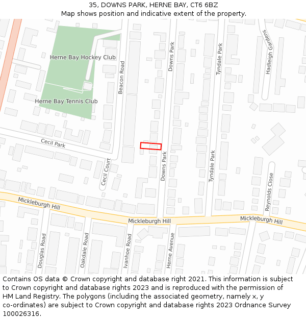 35, DOWNS PARK, HERNE BAY, CT6 6BZ: Location map and indicative extent of plot