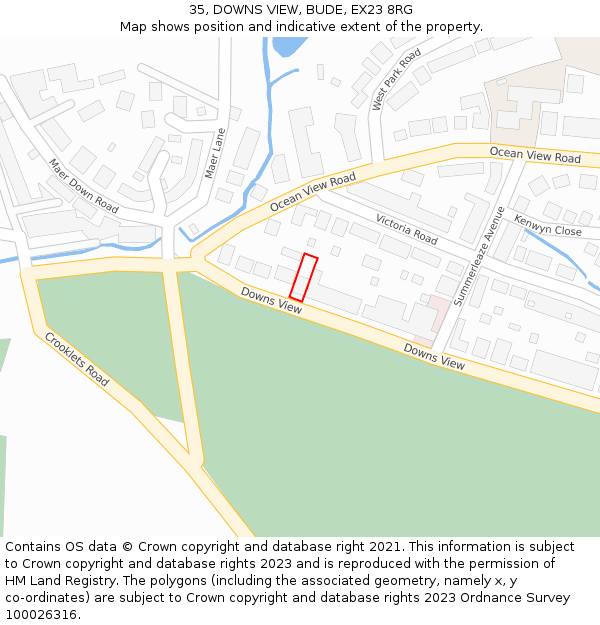 35, DOWNS VIEW, BUDE, EX23 8RG: Location map and indicative extent of plot
