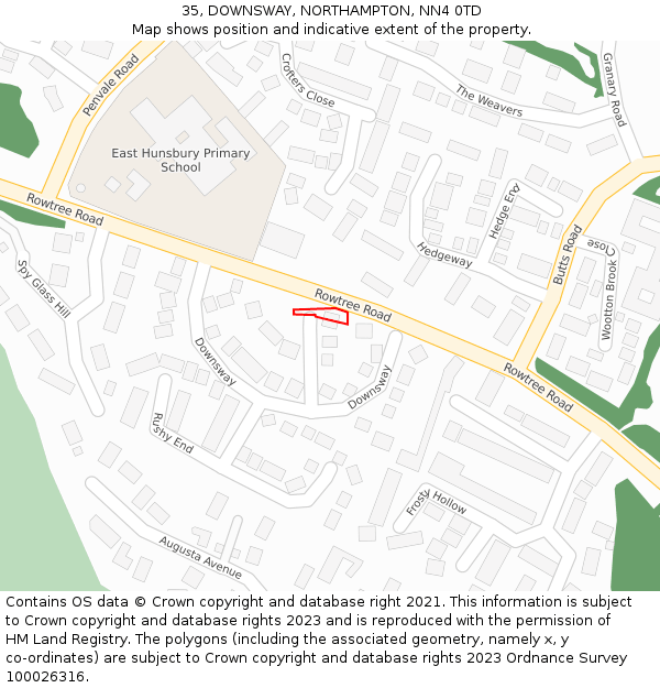 35, DOWNSWAY, NORTHAMPTON, NN4 0TD: Location map and indicative extent of plot