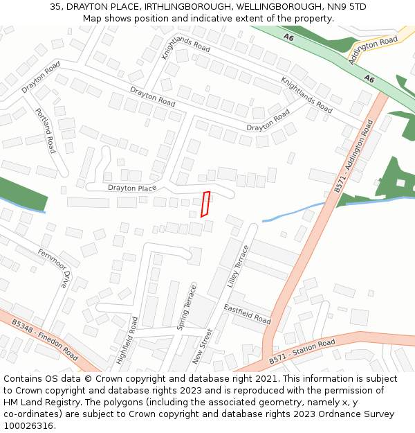 35, DRAYTON PLACE, IRTHLINGBOROUGH, WELLINGBOROUGH, NN9 5TD: Location map and indicative extent of plot