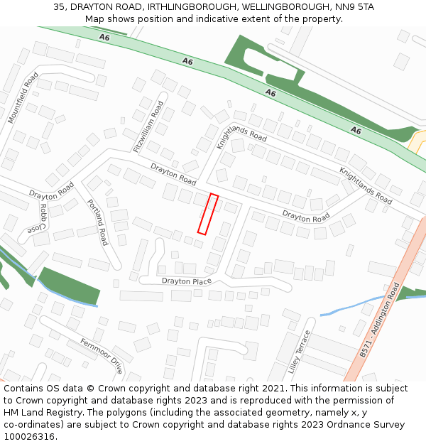 35, DRAYTON ROAD, IRTHLINGBOROUGH, WELLINGBOROUGH, NN9 5TA: Location map and indicative extent of plot