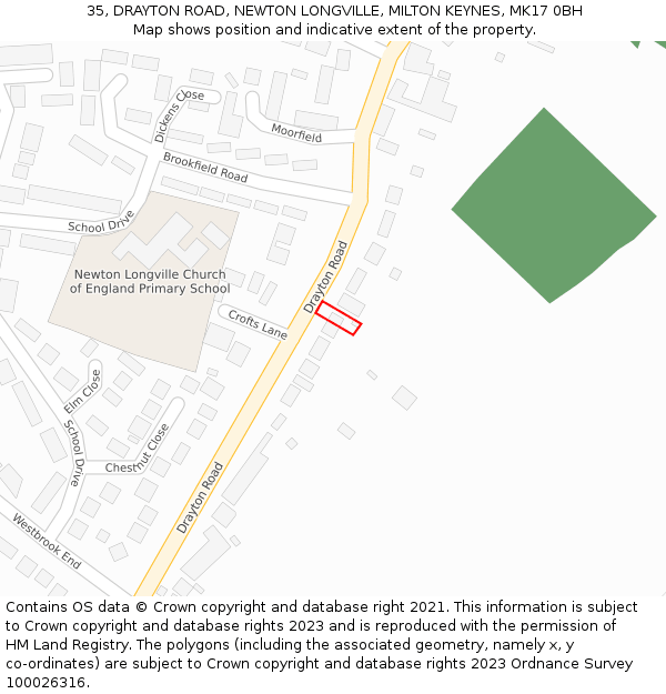 35, DRAYTON ROAD, NEWTON LONGVILLE, MILTON KEYNES, MK17 0BH: Location map and indicative extent of plot