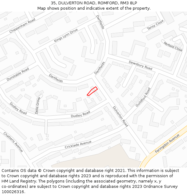 35, DULVERTON ROAD, ROMFORD, RM3 8LP: Location map and indicative extent of plot