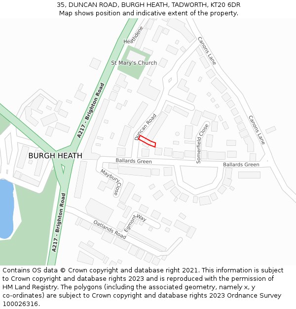 35, DUNCAN ROAD, BURGH HEATH, TADWORTH, KT20 6DR: Location map and indicative extent of plot