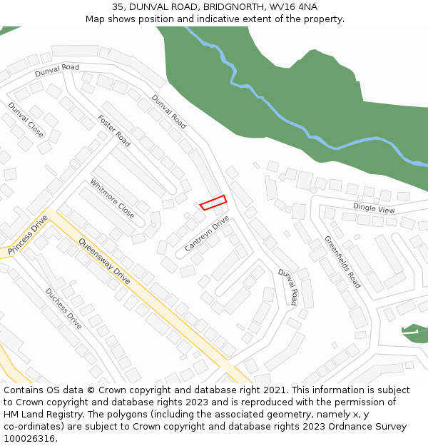 35, DUNVAL ROAD, BRIDGNORTH, WV16 4NA: Location map and indicative extent of plot