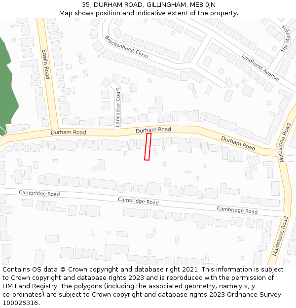 35, DURHAM ROAD, GILLINGHAM, ME8 0JN: Location map and indicative extent of plot