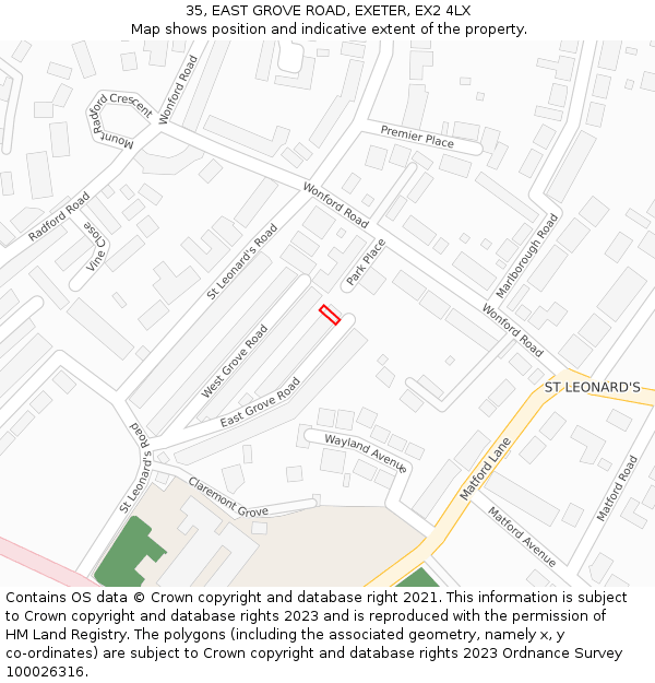 35, EAST GROVE ROAD, EXETER, EX2 4LX: Location map and indicative extent of plot
