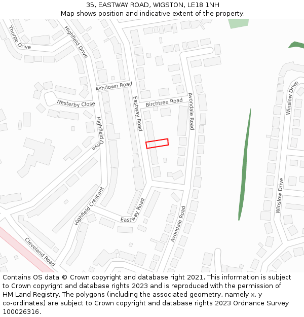35, EASTWAY ROAD, WIGSTON, LE18 1NH: Location map and indicative extent of plot