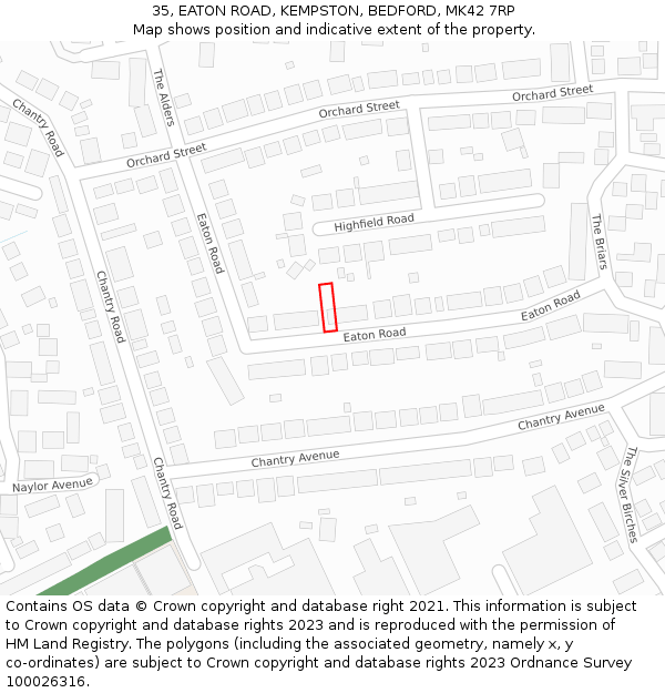 35, EATON ROAD, KEMPSTON, BEDFORD, MK42 7RP: Location map and indicative extent of plot