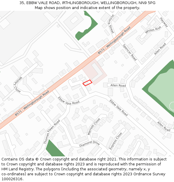 35, EBBW VALE ROAD, IRTHLINGBOROUGH, WELLINGBOROUGH, NN9 5PG: Location map and indicative extent of plot